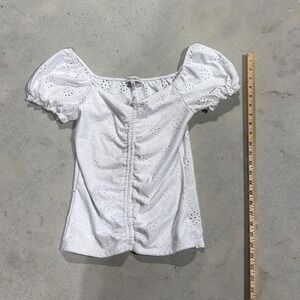 Faded Rose - Strapless Eyelet Top - Women M - White Ruffle